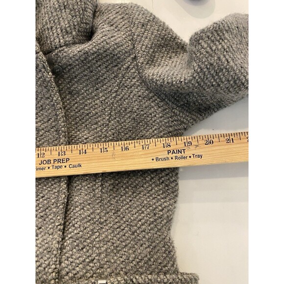 Calvin Klein Wool Blend Grey Herringbone Tweed Hooded Zip Up Overcoat Womens XS - Picture 6 of 8